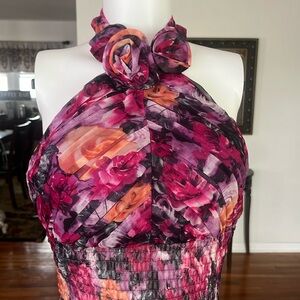 Sexy & luxury halter floral top for spring or summer parties